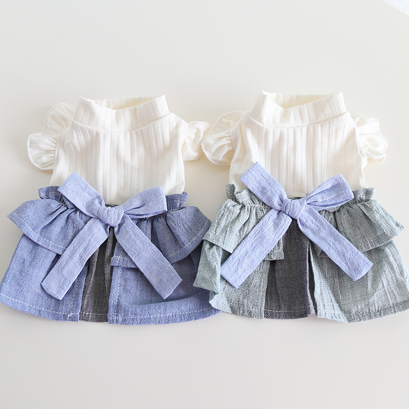 Pet Denim Skirt Flutter Sleeve Cotton Linen Blend