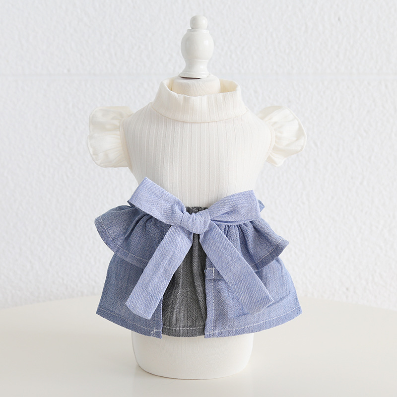 Pet Denim Skirt Flutter Sleeve Cotton Linen Blend