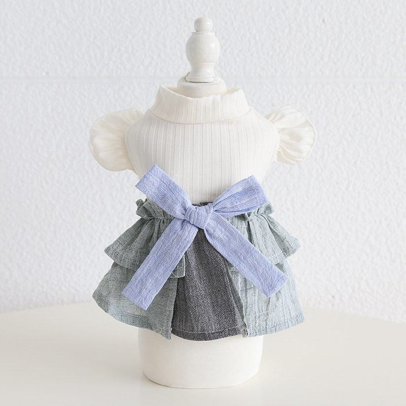 Pet Denim Skirt Flutter Sleeve Cotton Linen Blend