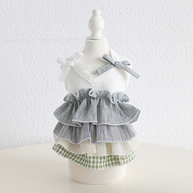 Pet Knit Dress Tiered Ruffle Bow Shoulder