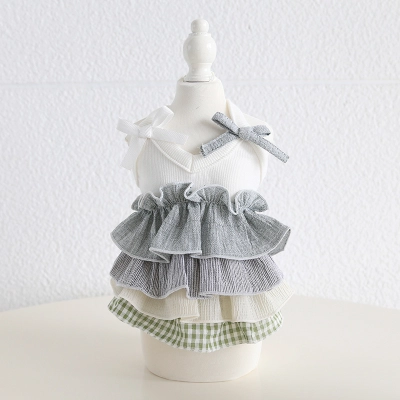 Pet Knit Dress Tiered Ruffle Bow Shoulder 02