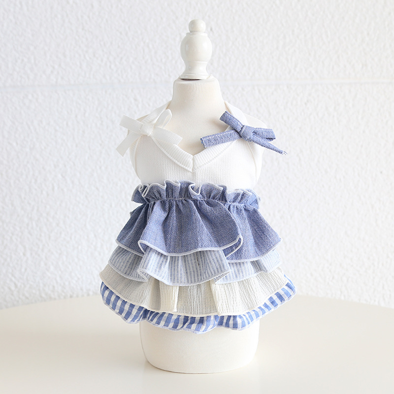 Pet Knit Dress Tiered Ruffle Bow Shoulder