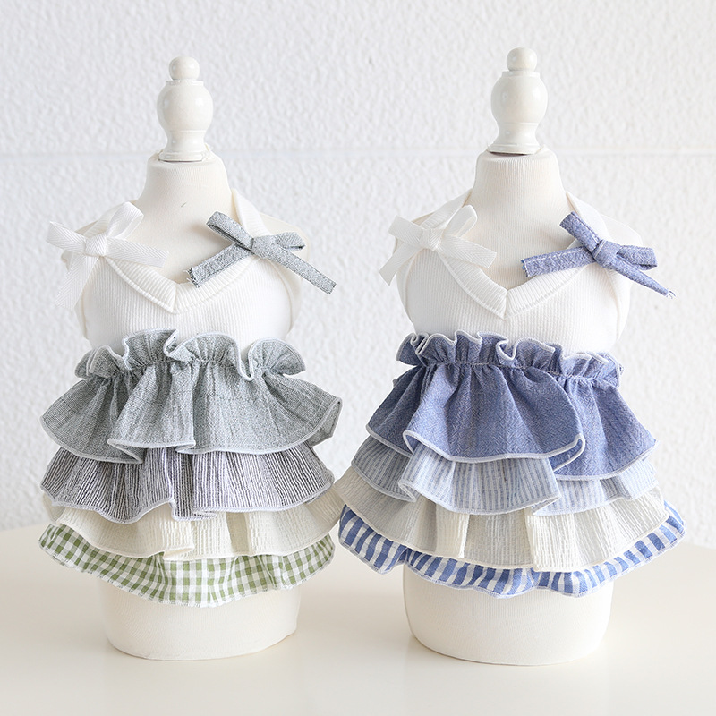 Pet Knit Dress Tiered Ruffle Bow Shoulder