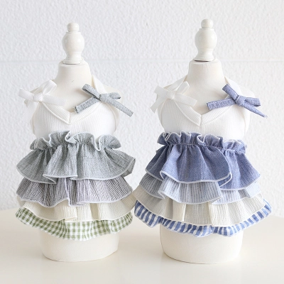 Pet Knit Dress Tiered Ruffle Bow Shoulder 01