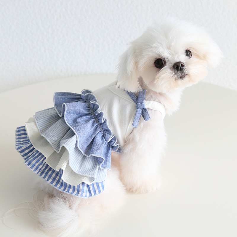 Pet Knit Dress Tiered Ruffle Bow Shoulder