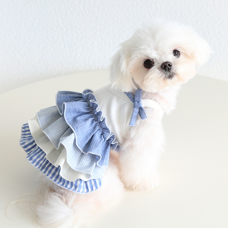 Pet Knit Dress Tiered Ruffle Bow Shoulder
