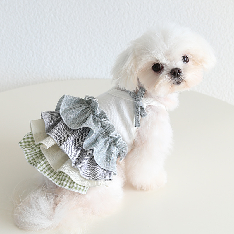 Pet Knit Dress Tiered Ruffle Bow Shoulder