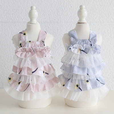 Pet Tiered Dress Floral Print Mesh Layer 01