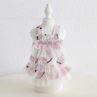 Pet Tiered Dress Floral Print Mesh Layer 02