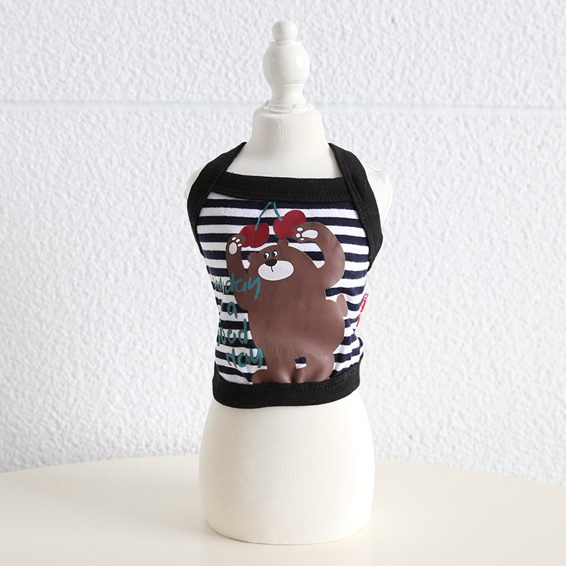Pet Stripe Vest Bear Print Knit Sleeveless