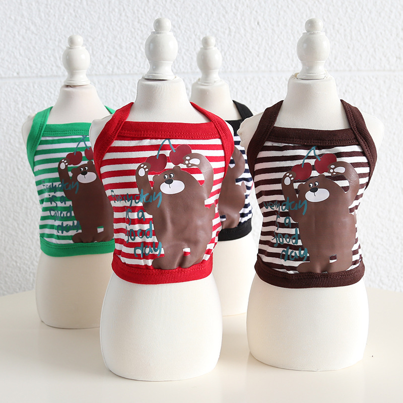 Pet Stripe Vest Bear Print Knit Sleeveless