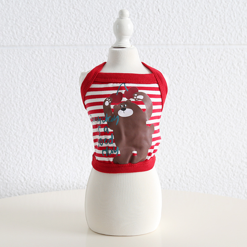 Pet Stripe Vest Bear Print Knit Sleeveless