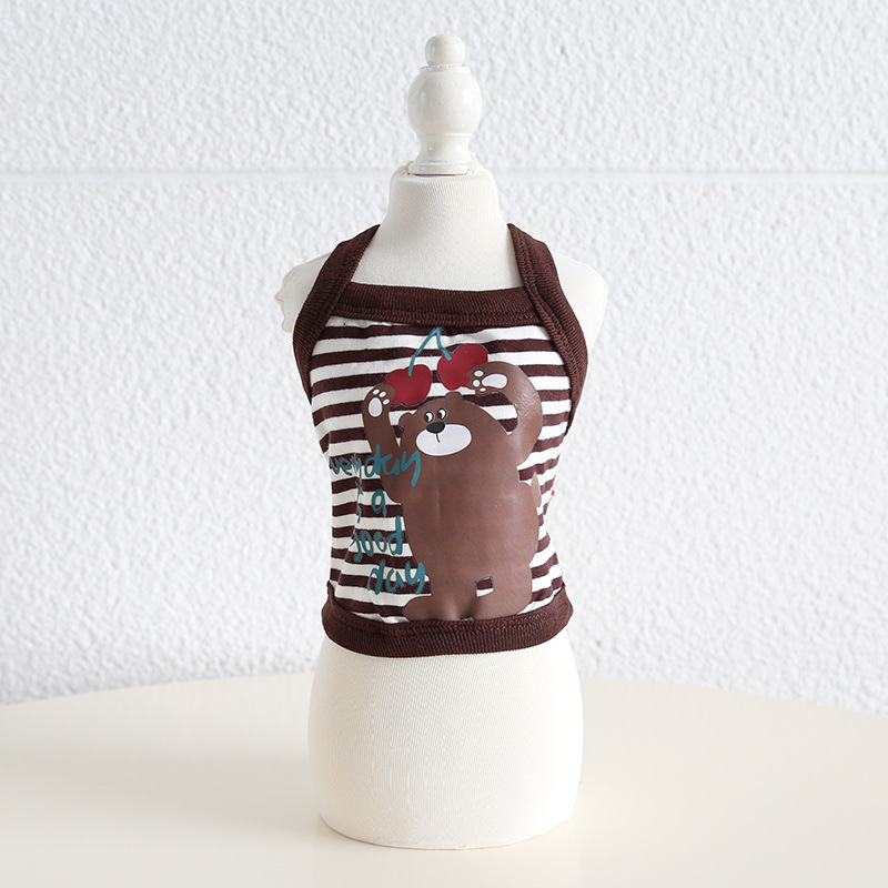 Pet Stripe Vest Bear Print Knit Sleeveless