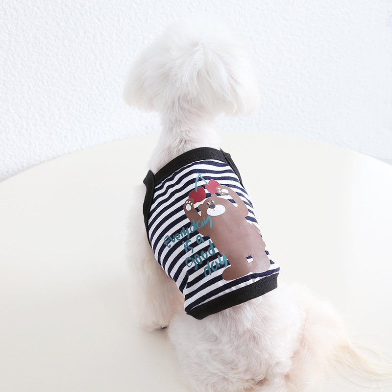 Pet Stripe Vest Bear Print Knit Sleeveless