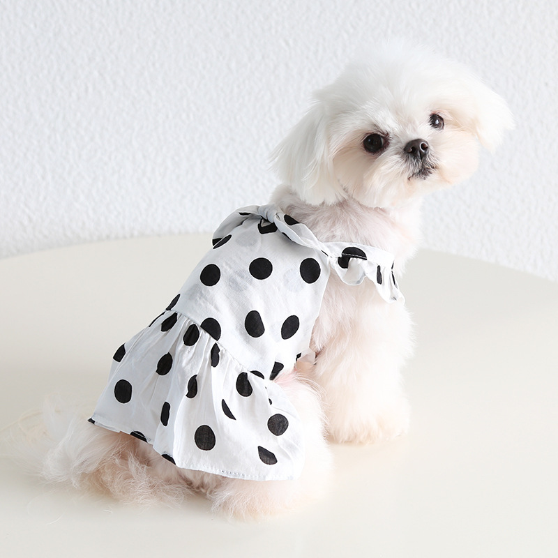 Pet Polka Dot Dress Ruffled Hem Bow Front