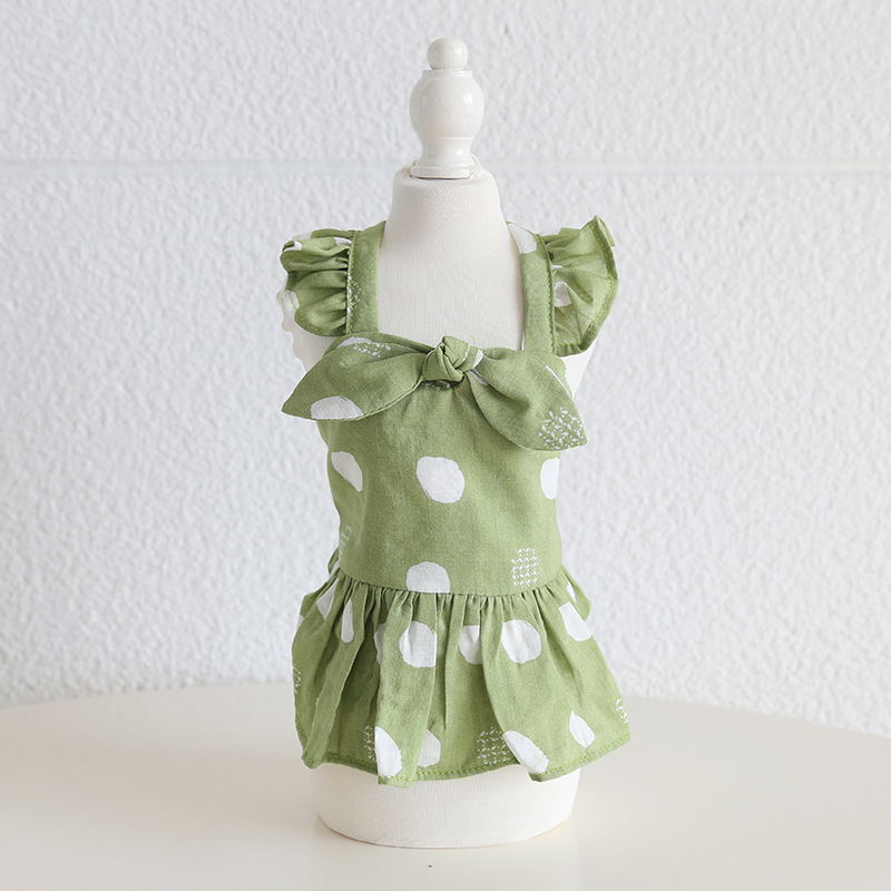 Pet Polka Dot Dress Ruffled Hem Bow Front