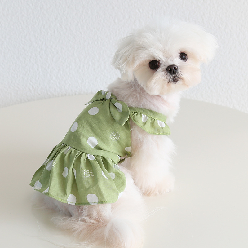 Pet Polka Dot Dress Ruffled Hem Bow Front