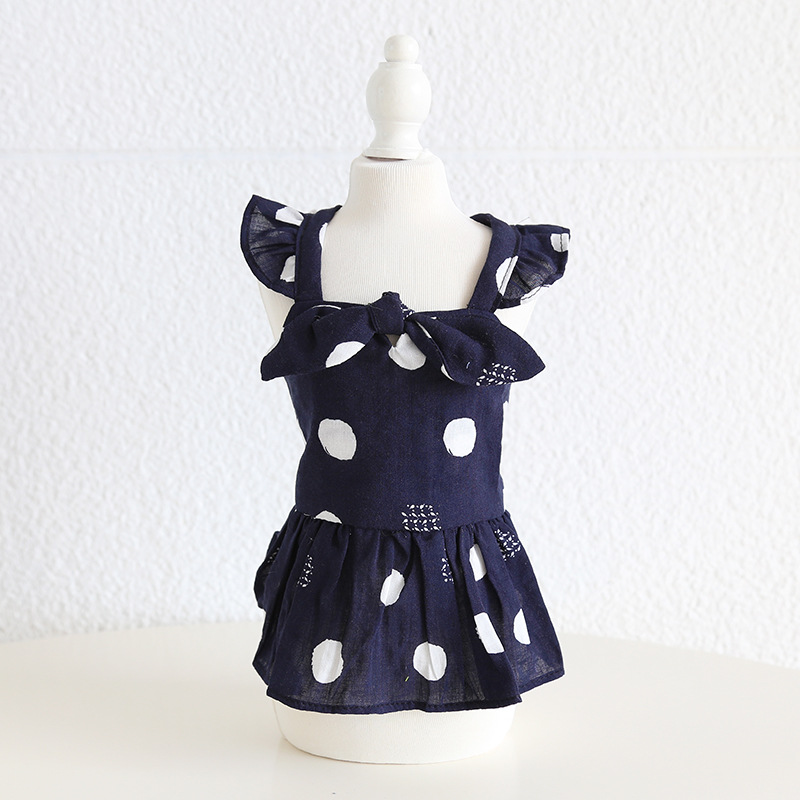 Pet Polka Dot Dress Ruffled Hem Bow Front