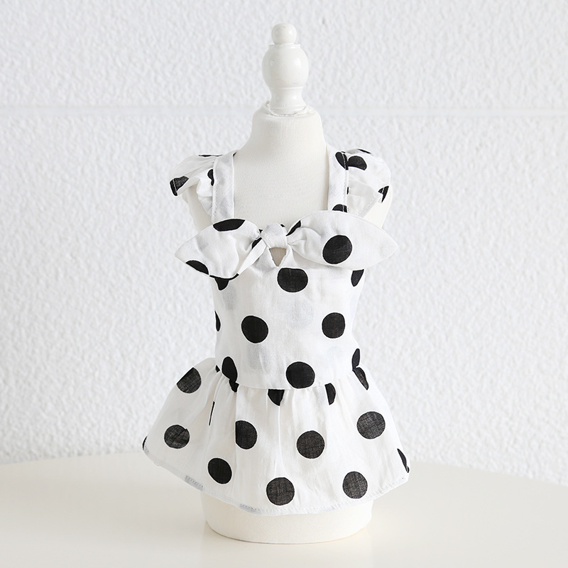 Pet Polka Dot Dress Ruffled Hem Bow Front