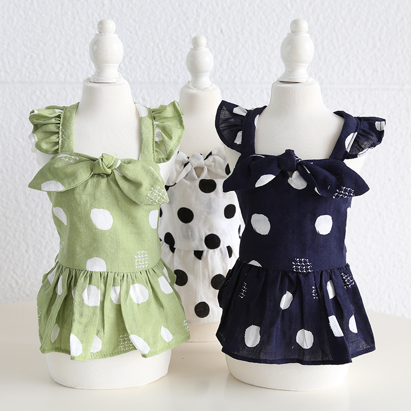 Pet Polka Dot Dress Ruffled Hem Bow Front