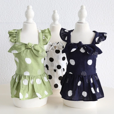 Pet Polka Dot Dress Ruffled Hem Bow Front 01