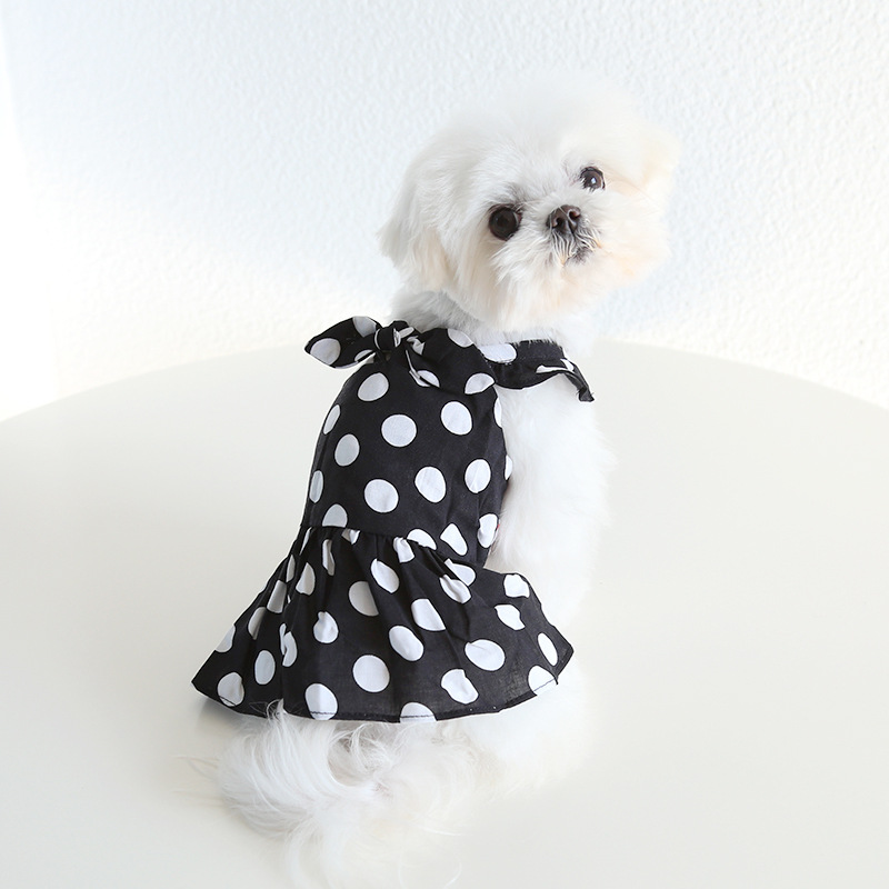 Pet Polka Dot Dress Ruffled Hem Bow Front