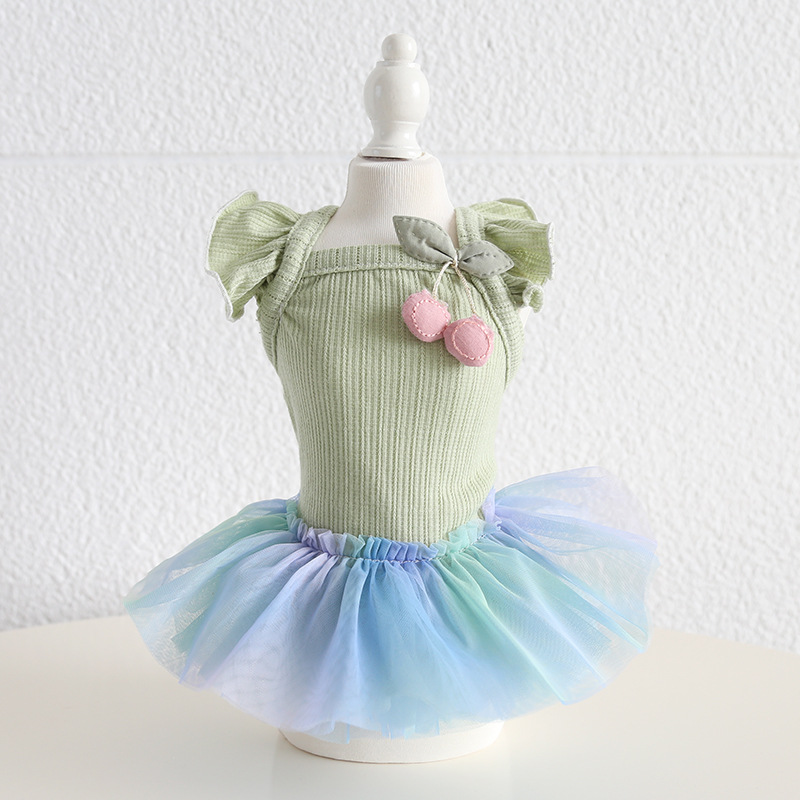 Pet Knit Dress Gradient Tulle Cherry Accent