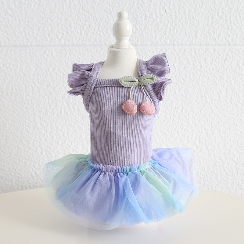 Pet Knit Dress Gradient Tulle Cherry Accent