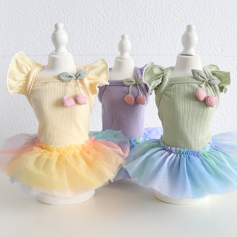 Pet Knit Dress Gradient Tulle Cherry Accent