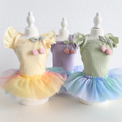 Pet Knit Dress Gradient Tulle Cherry Accent 01