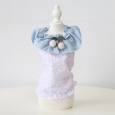 Pet Denim Vest Floral Print Doll Collar 02