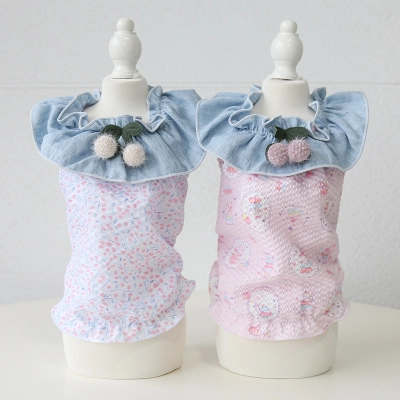 Pet Denim Vest Floral Print Doll Collar 01