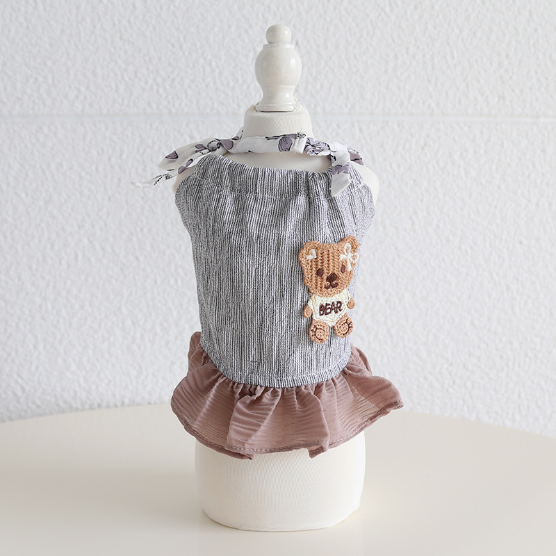 Pet Bear Embroidery Vest Tiered Ruffle Skirt