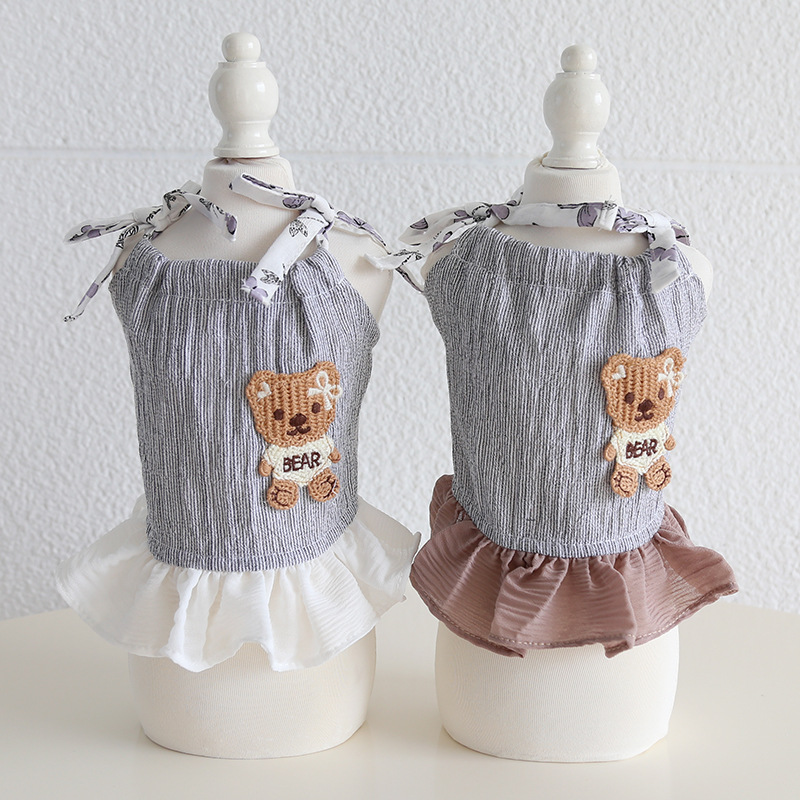 Pet Bear Embroidery Vest Tiered Ruffle Skirt