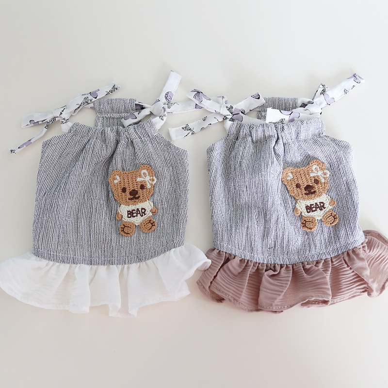 Pet Bear Embroidery Vest Tiered Ruffle Skirt