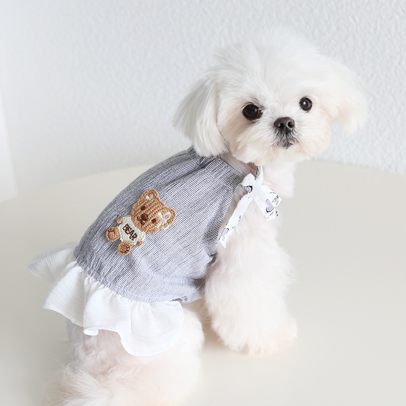 Pet Bear Embroidery Vest Tiered Ruffle Skirt