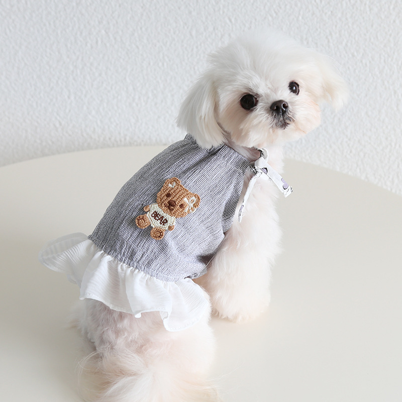 Pet Bear Embroidery Vest Tiered Ruffle Skirt