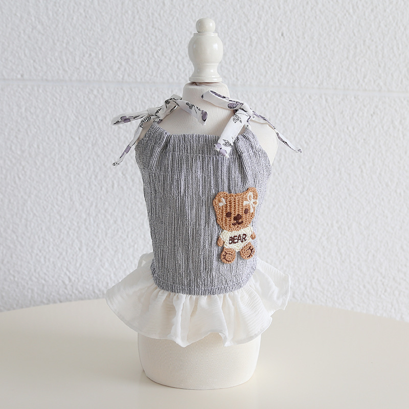 Pet Bear Embroidery Vest Tiered Ruffle Skirt