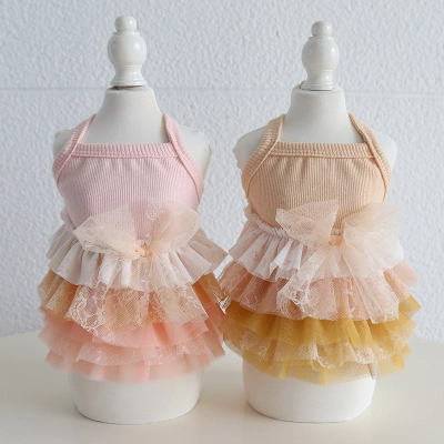 Pet Lace Dress Floral Pattern Halter Neck Design 01