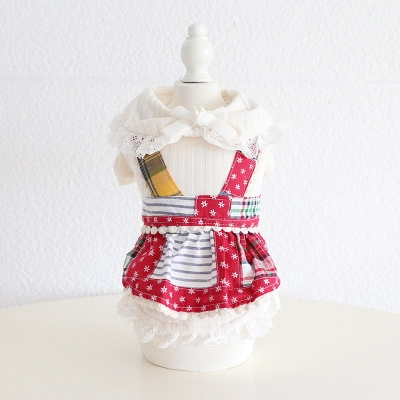 Pet Plaid Dress Lace Collar Bow Tie 02
