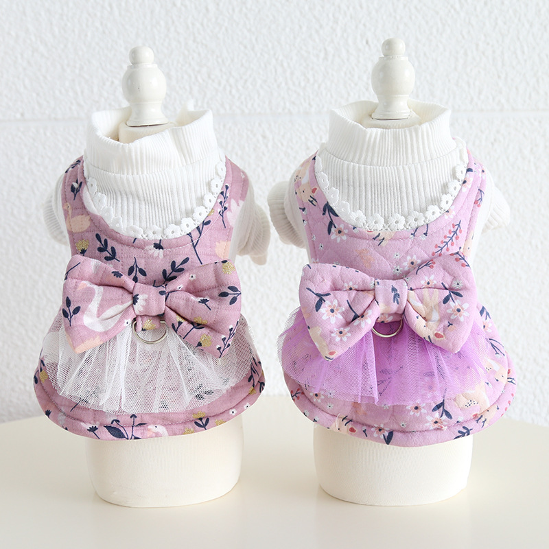 Pet Sleeveless Dress Floral Pattern High Collar