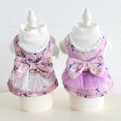 Pet Sleeveless Dress Floral Pattern High Collar 01