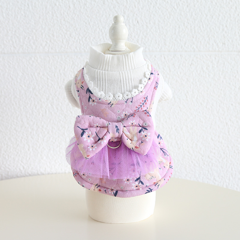 Pet Sleeveless Dress Floral Pattern High Collar
