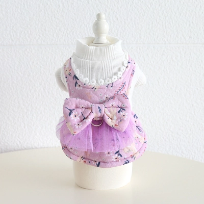 Pet Sleeveless Dress Floral Pattern High Collar 02