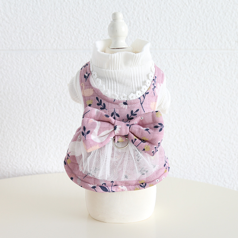 Pet Sleeveless Dress Floral Pattern High Collar