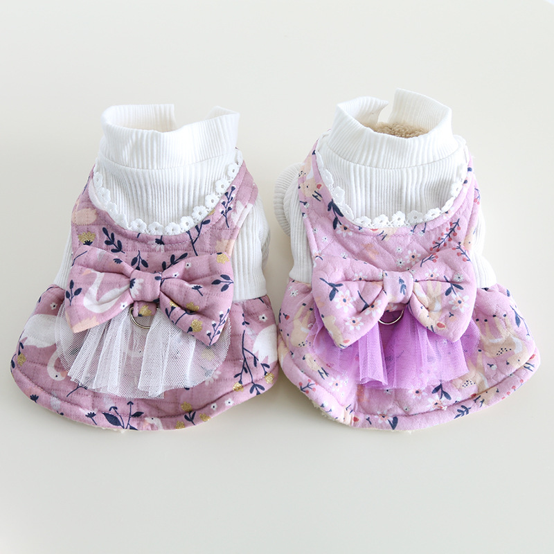 Pet Sleeveless Dress Floral Pattern High Collar