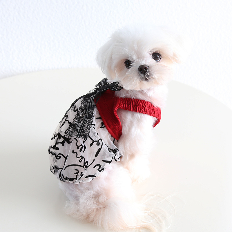 Pet Lace Skirt Sleeveless Top Bow Tie
