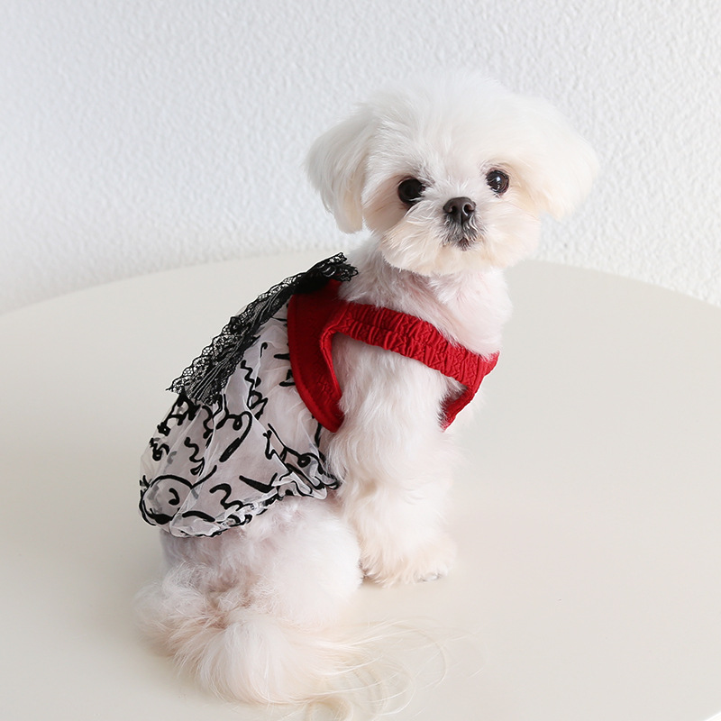 Pet Lace Skirt Sleeveless Top Bow Tie
