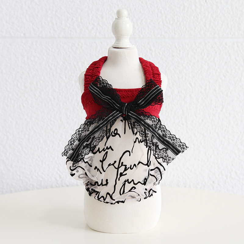 Pet Lace Skirt Sleeveless Top Bow Tie