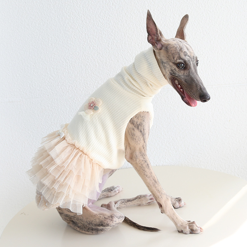 Pet Knit Top Layered Tulle Skirt Set